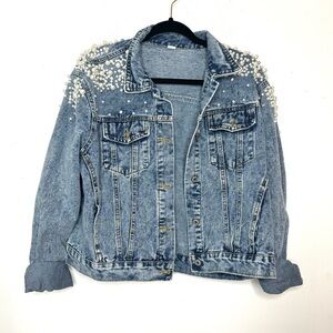 Embellished Pearl Jean Jacket XL